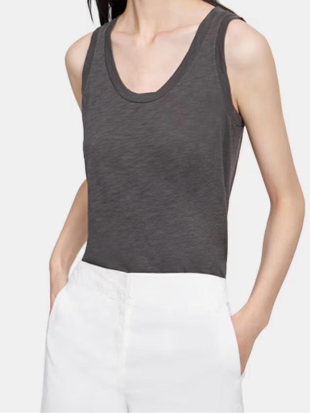 Theory Organic Slub Charcoal Scoop Neck Tank Top Medium